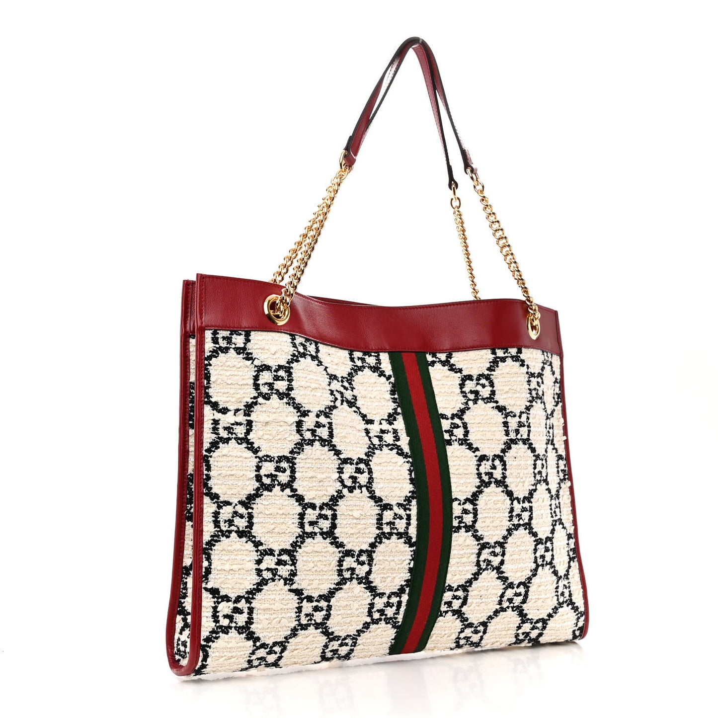 Tweed GG Monogram Large Rajah Chain Tote White Black Romantic Cherry