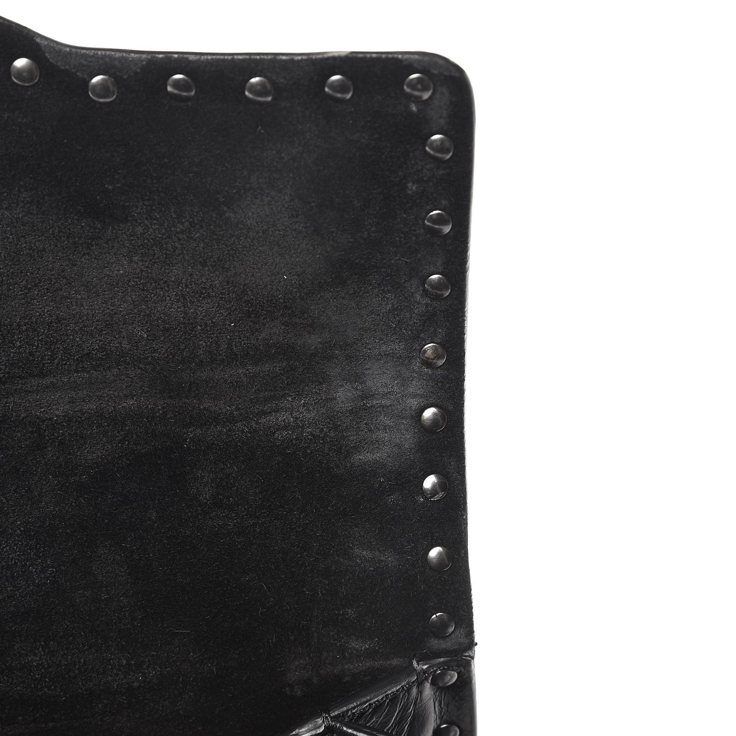 Craquele Calfskin Medium Guitar Strap Rockstud Rolling Flap Saddle Bag Black