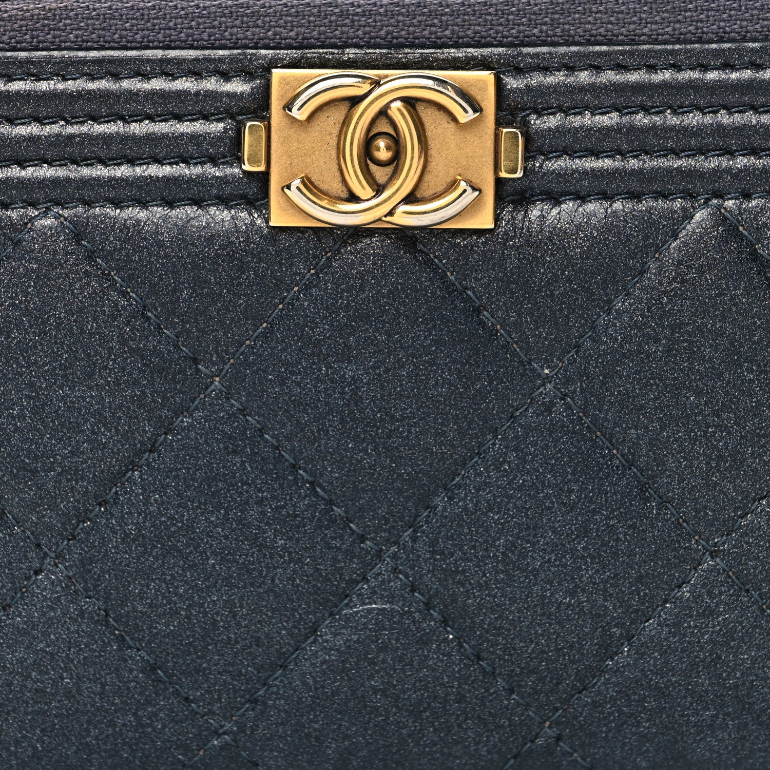 Chanel Metallic Calfskin Quilted Small Boy Zip Around Wallet Charcoal 9 of 11