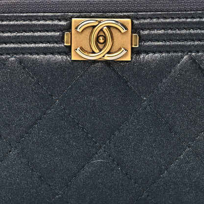 Chanel Metallic Calfskin Quilted Small Boy Zip Around Wallet Charcoal 9 of 11