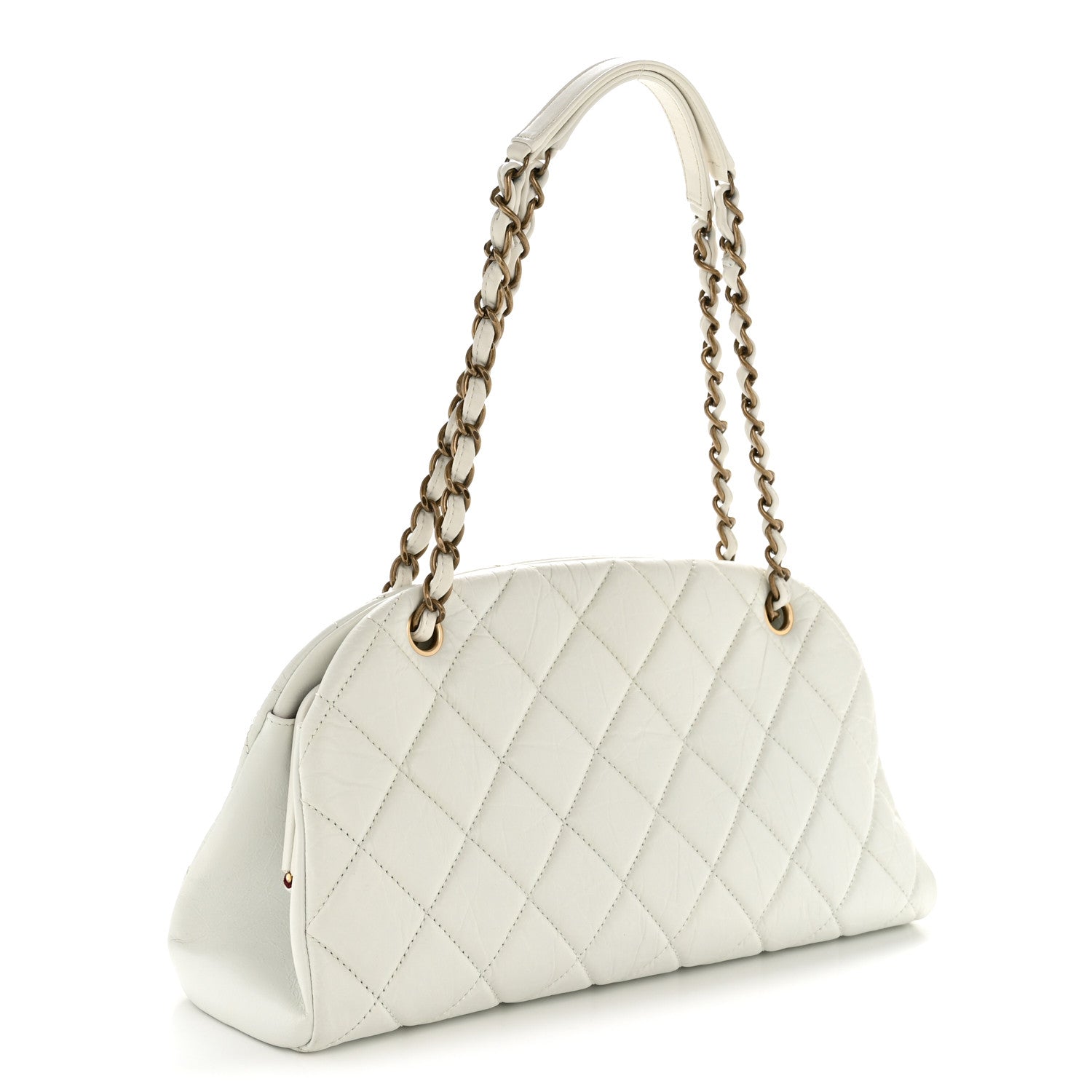 Chanel Aged Calfskin Quilted Medium Just Mademoiselle Bowling Bag White 3 of 11
