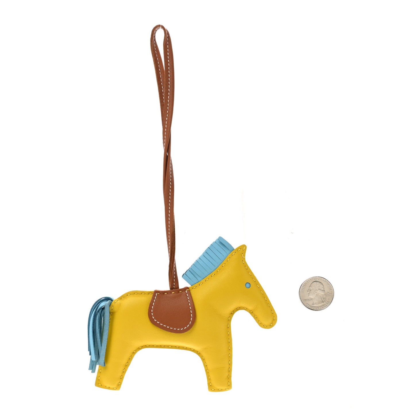 Milo Lambskin Grigri Rodeo Horse Bag Charm MM Jaune de Naples Celeste Gold