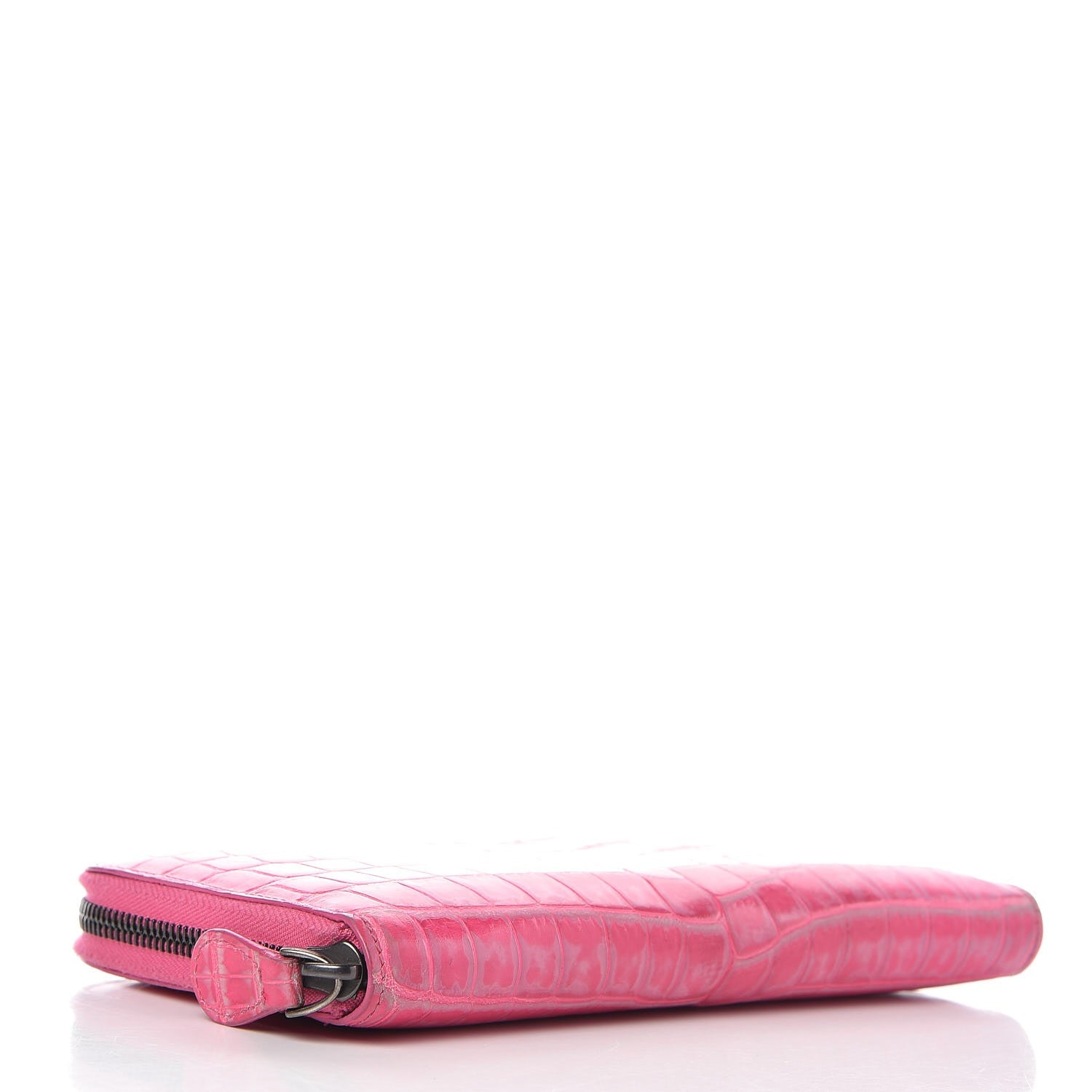 Bottega Veneta Shiny Crocodile Fume Zip Around Wallet Bright Pink 4 of 10