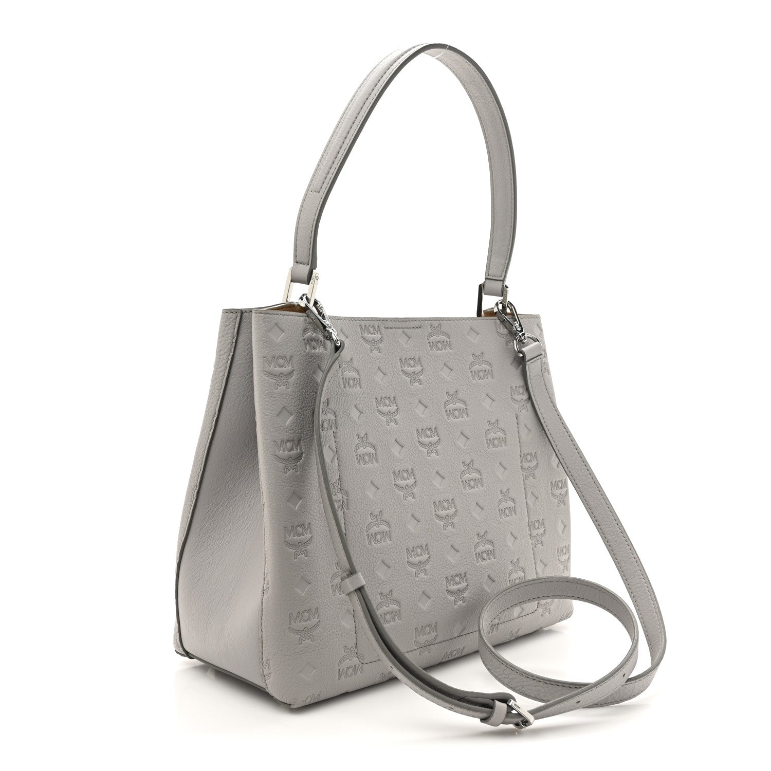 MCM Calfskin Ottomar Monogram Sarah Convertible Hobo Dove 1753174