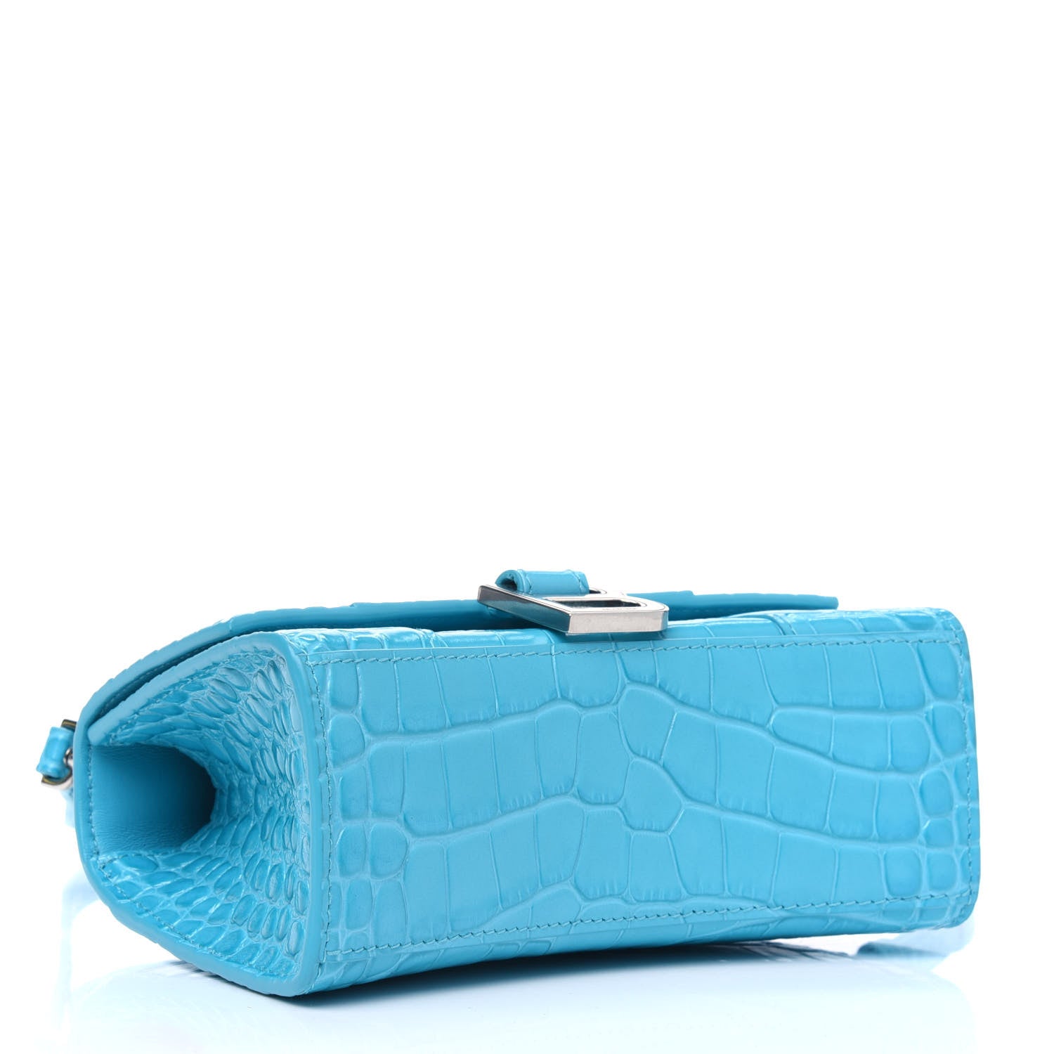Balenciaga Shiny Calfskin Crocodile Embossed Hourglass Top Handle Bag XS Turquoise 4 of 4