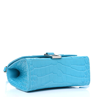 Balenciaga Shiny Calfskin Crocodile Embossed Hourglass Top Handle Bag XS Turquoise 4 of 4