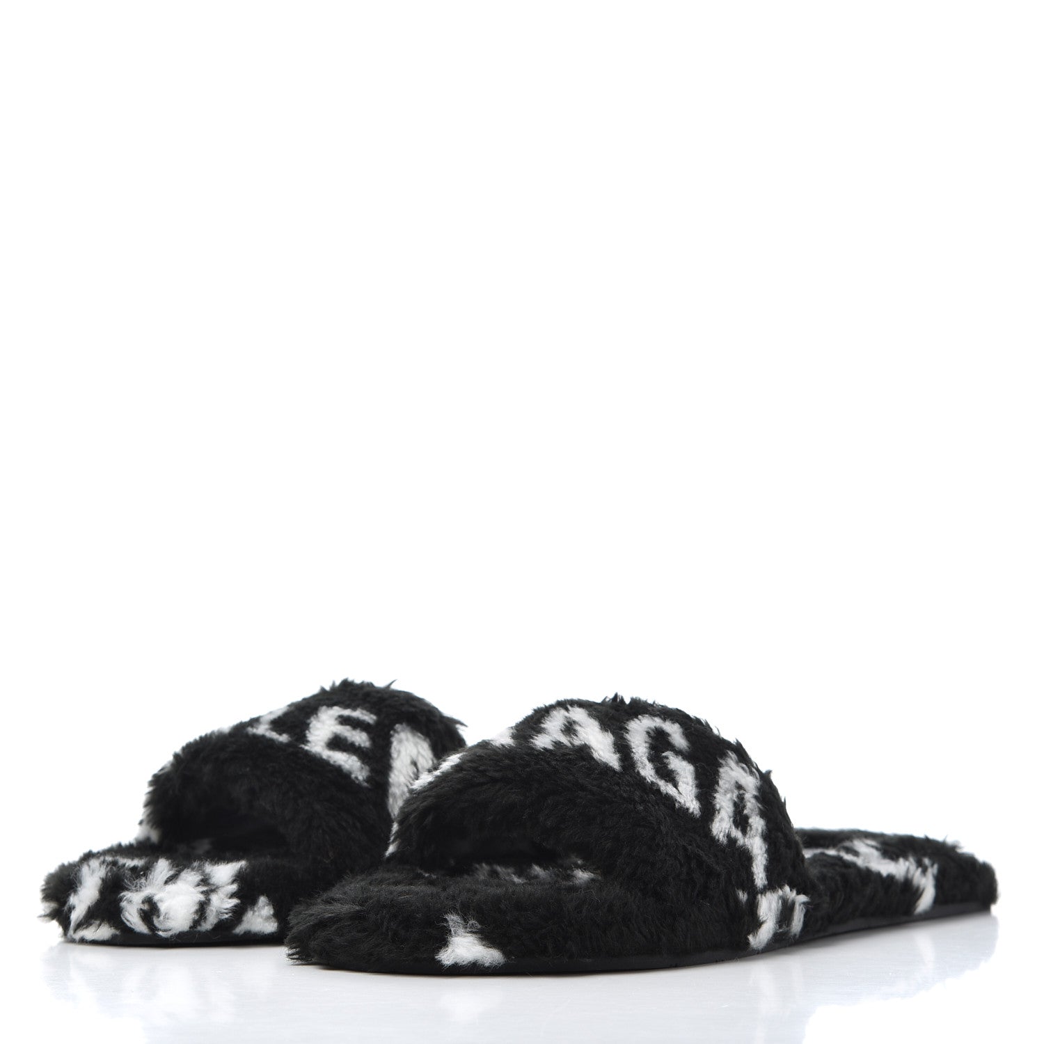Balenciaga Fur Slide Sandals 37.5 Black White 3 of 9