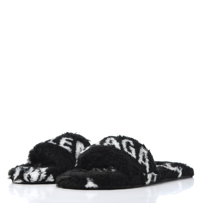 Balenciaga Fur Slide Sandals 37.5 Black White 3 of 9