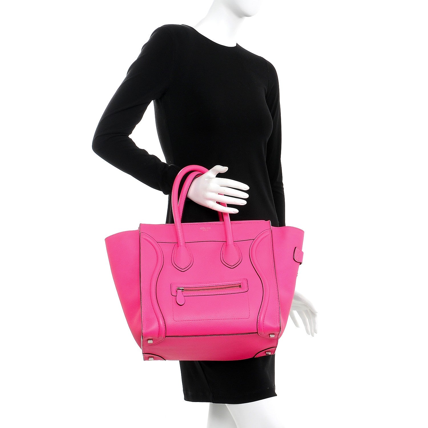 Celine Drummed Calfskin Mini Luggage Fluo Pink 2 of 12