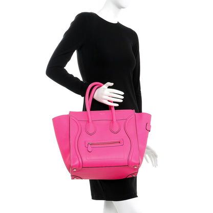 Celine Drummed Calfskin Mini Luggage Fluo Pink 2 of 12