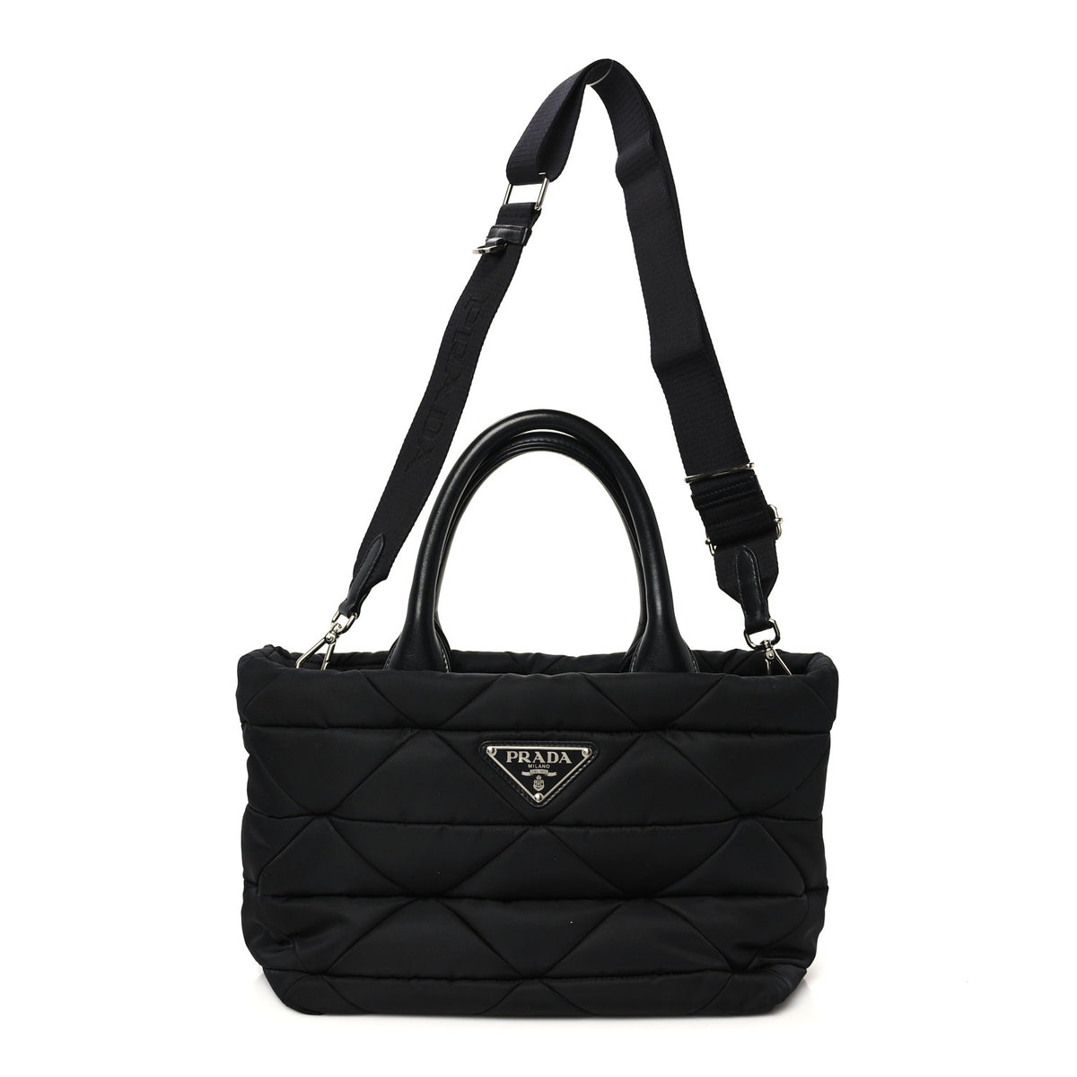 Prada Re-Nylon Nappa Triangle Quilted Padded Small Double Handled Zip Tote Black 1 of 9