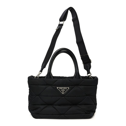 Prada Re-Nylon Nappa Triangle Quilted Padded Small Double Handled Zip Tote Black 1 of 9