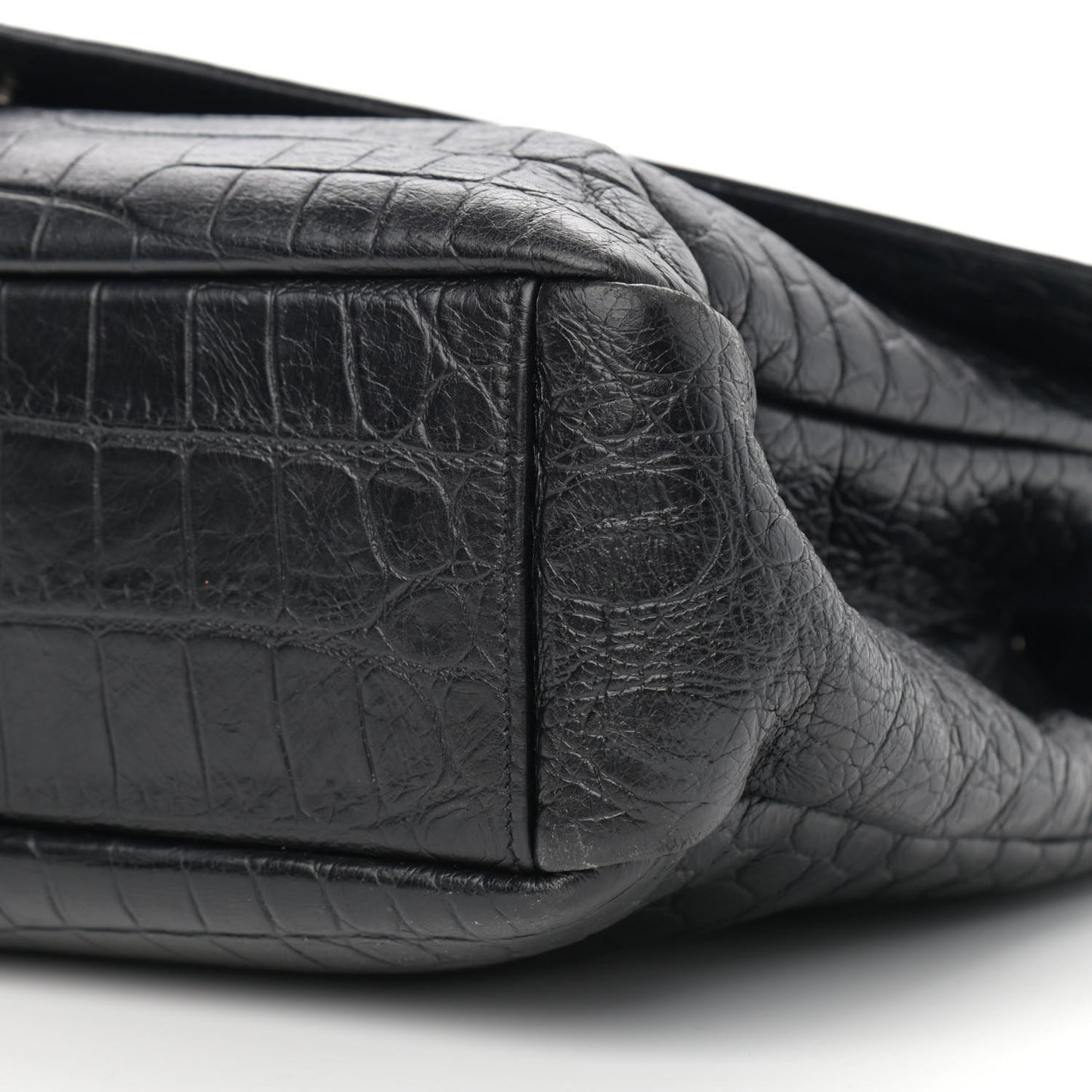 Calfskin Crocodile Embossed Monogram Large College Satchel Black