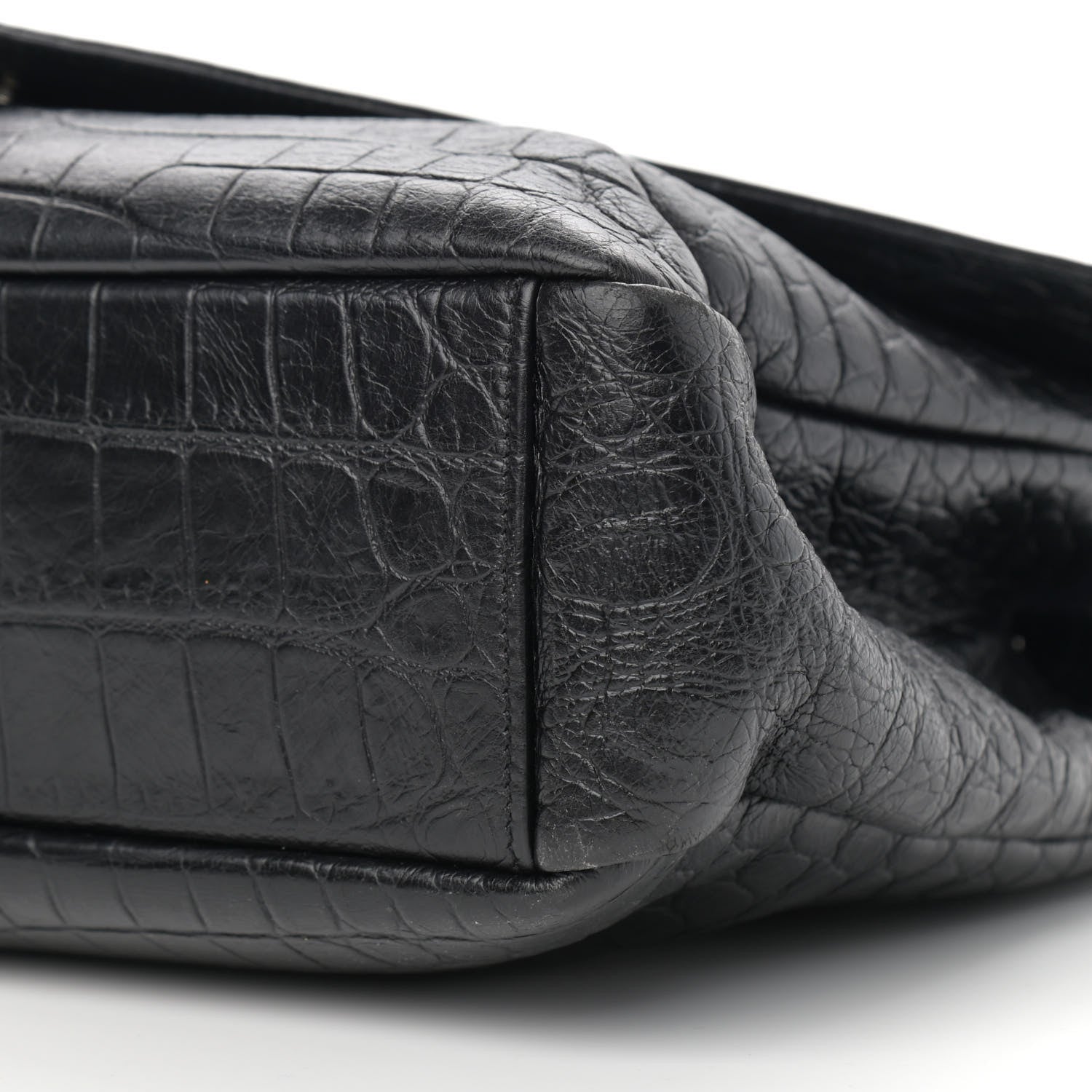 Saint Laurent Calfskin Crocodile Embossed Monogram Large College Satchel Black 11 of 12