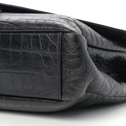 Saint Laurent Calfskin Crocodile Embossed Monogram Large College Satchel Black 11 of 12