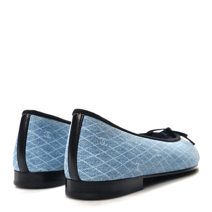 Chanel Denim Printed Quilt CC Cap Toe Ballerina Flats 38 Navy Blue Dark Grey 4 of 9