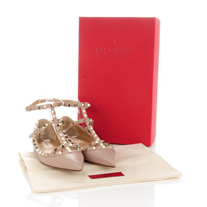 Valentino Garavani Pebbled Calfskin Rockstud Cage Ballerina Flats 36.5 Poudre 8 of 8