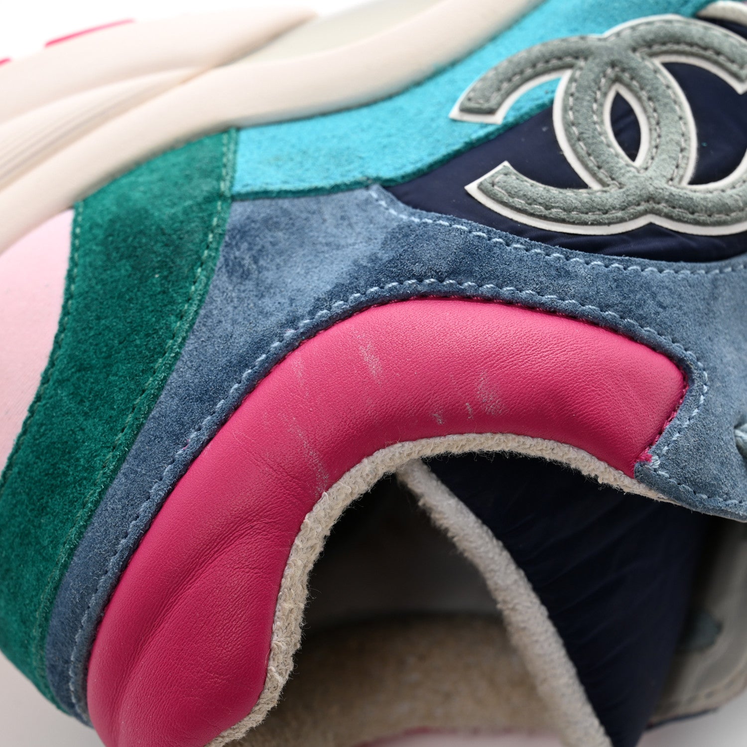 Chanel Nylon Calfskin Suede CC Sneakers 40 Navy Turquoise 9 of 18