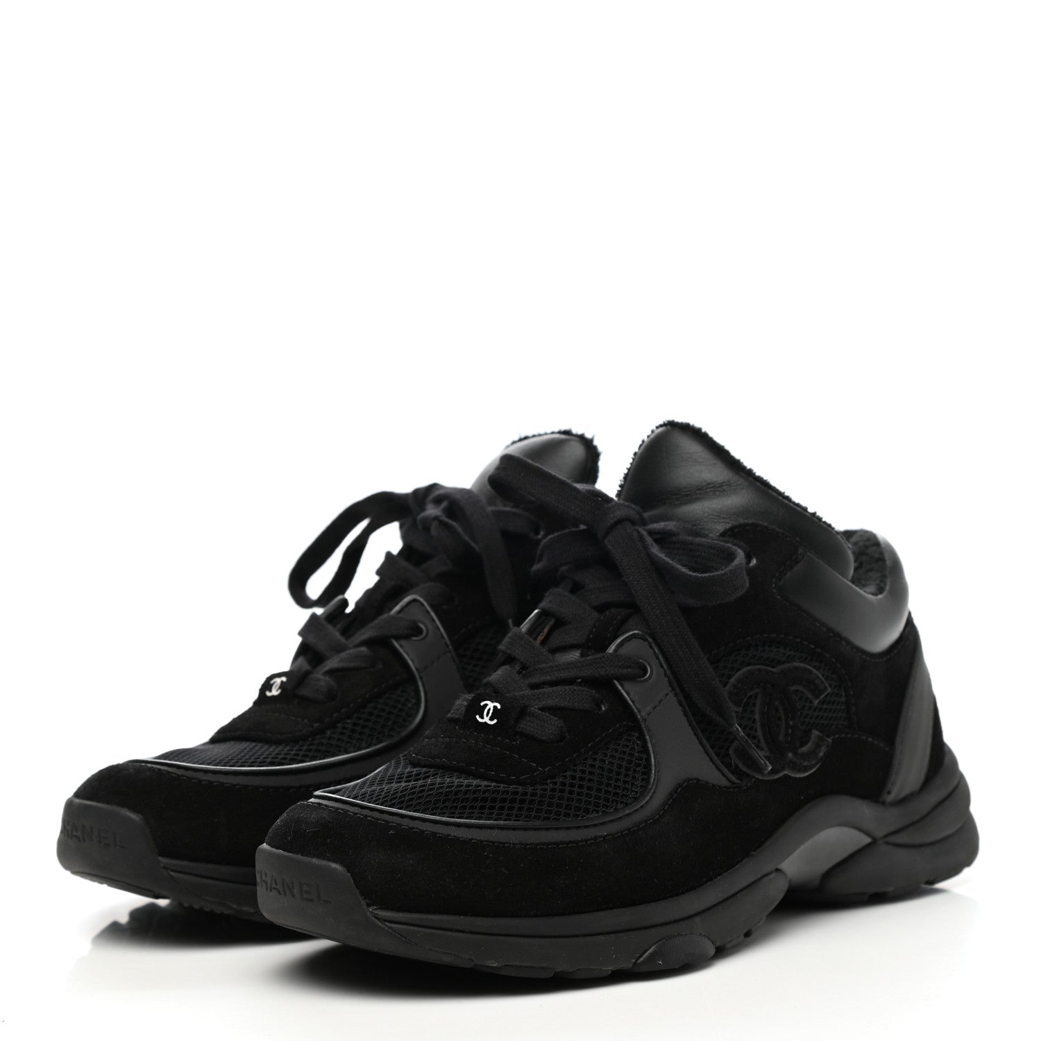 Chanel Calfskin Suede CC Sneakers 36.5 Black 3 of 7