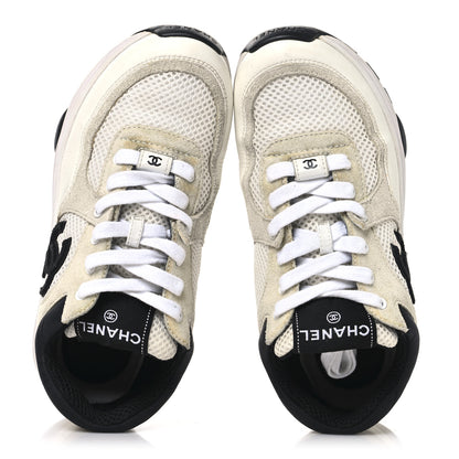 Chanel Mesh Suede Calfskin Grained Calfskin Womens CC Sneakers 37 White Black 2 of 9