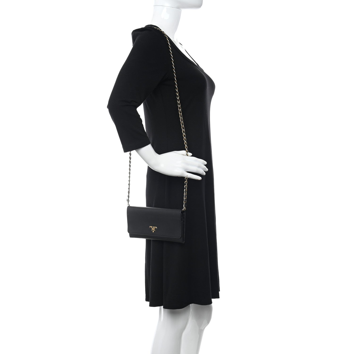 Prada Saffiano Metal Oro Chain Wallet Black 2 of 12