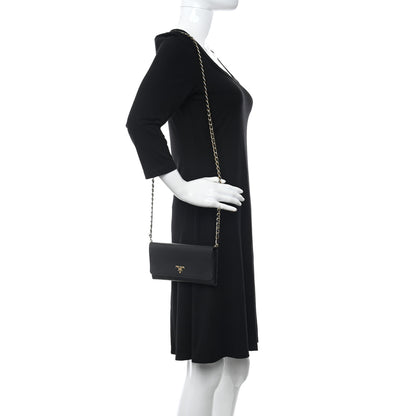 Prada Saffiano Metal Oro Chain Wallet Black 2 of 12