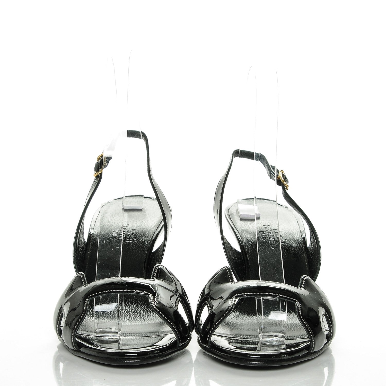 Hermes Patent Night 70 Slingback Sandals 38.5 Black 2 of 8