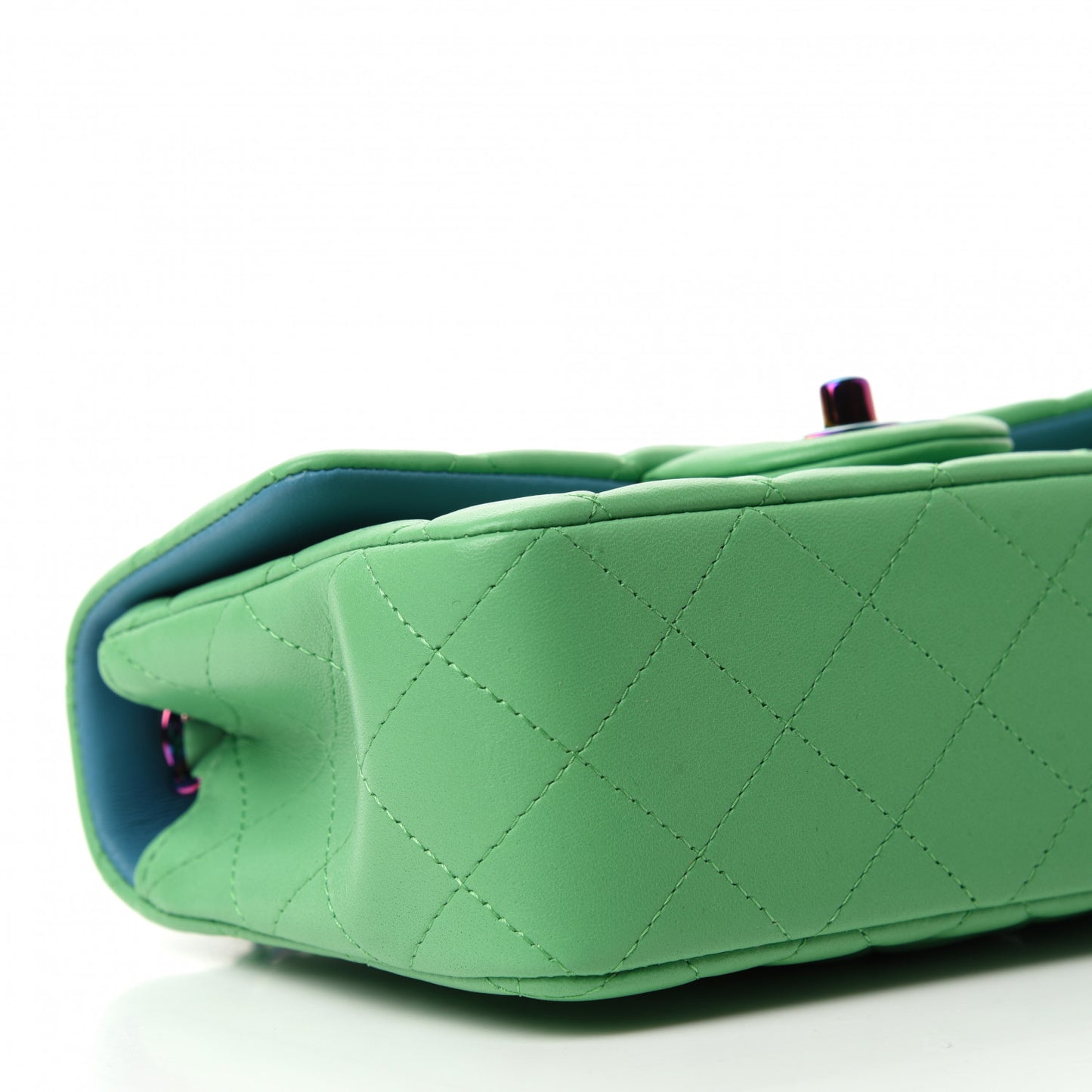 Lambskin Quilted Mini Rectangular Flap Green Blue