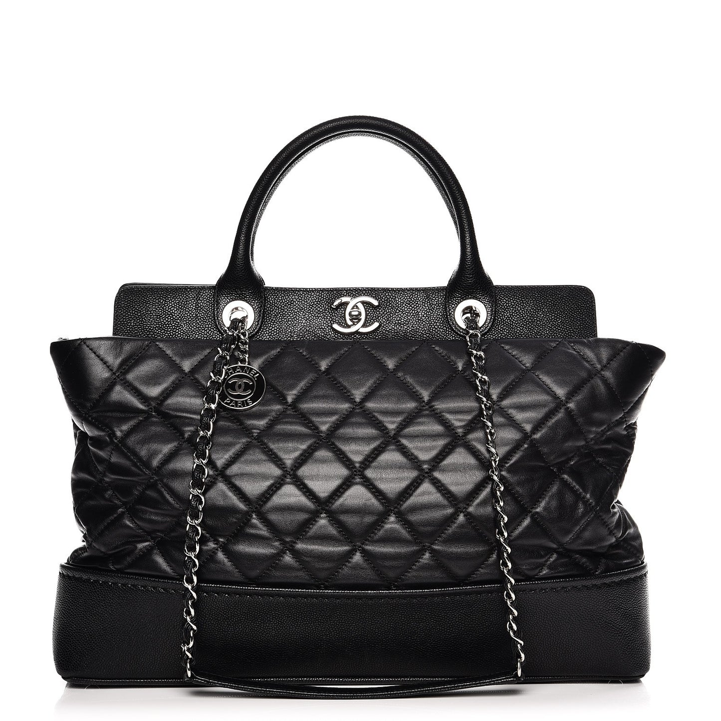 Lambskin Caviar Quilted Bi Coco Large Shopper Tote Black