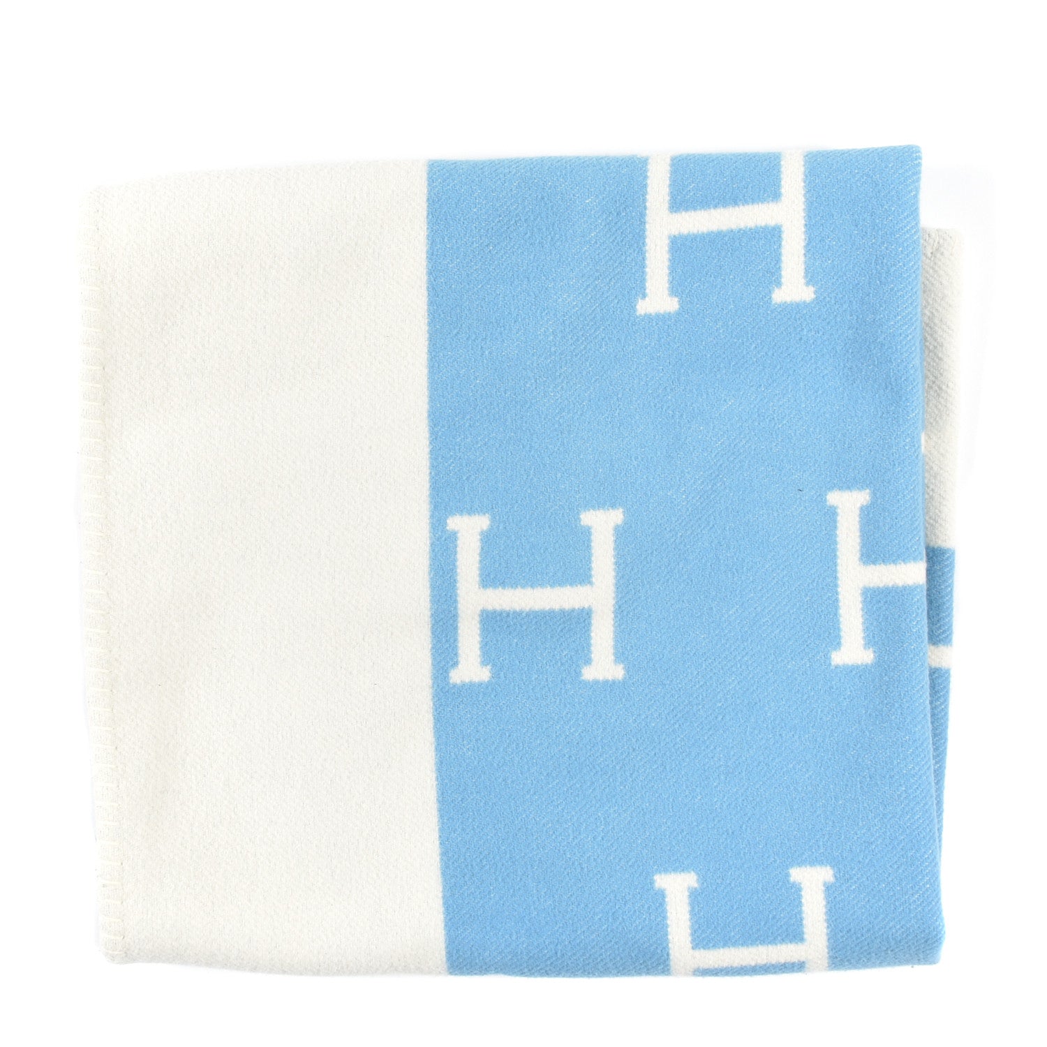 Hermes Wool Cashmere Avalon Baby Blanket Bleu Genievre White 3 of 3