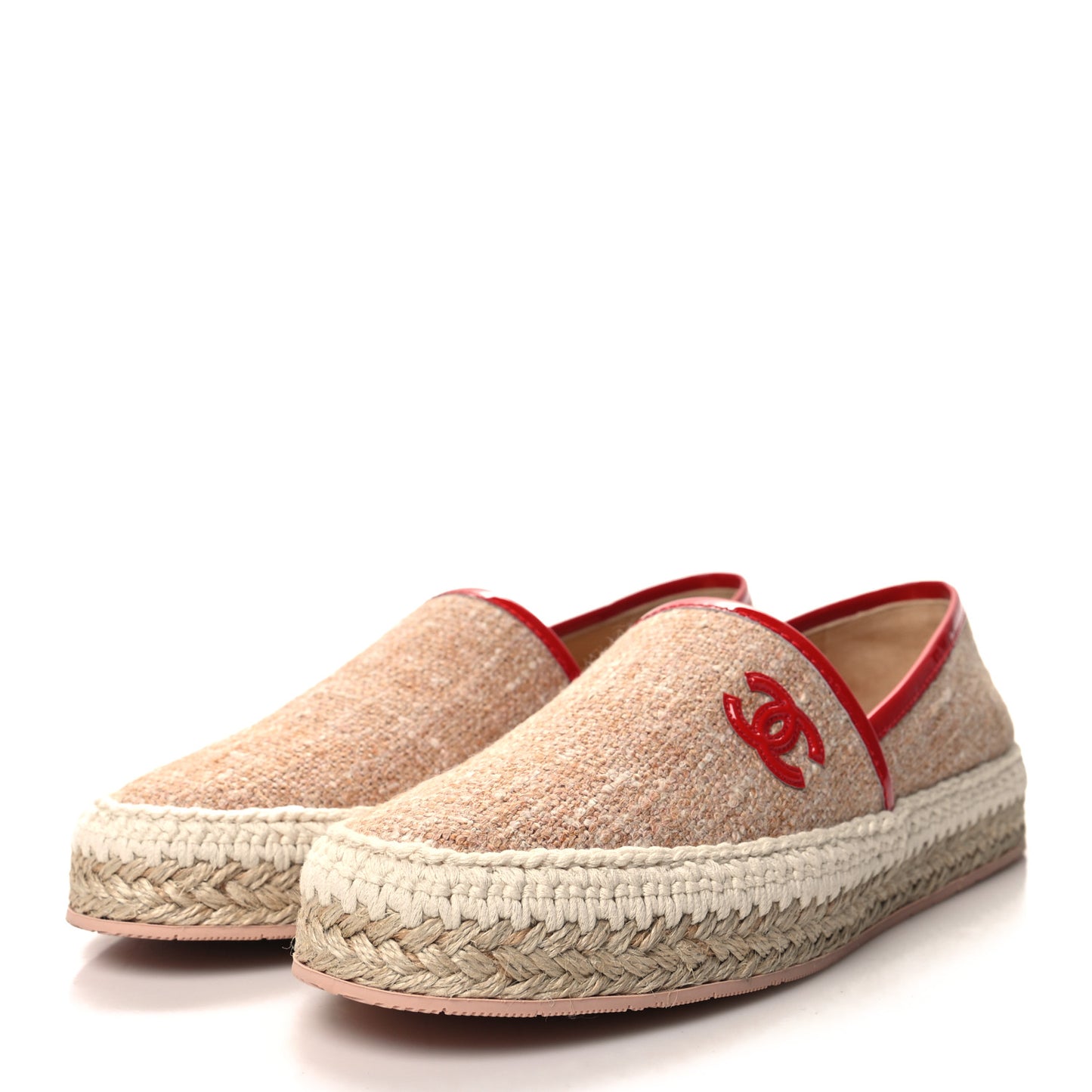 Fabric Patent Calfskin CC Espadrilles 38 Pink Red