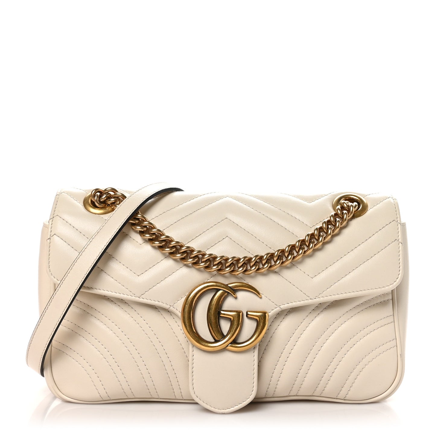 Calfskin Matelasse Small GG Marmont Shoulder Bag White