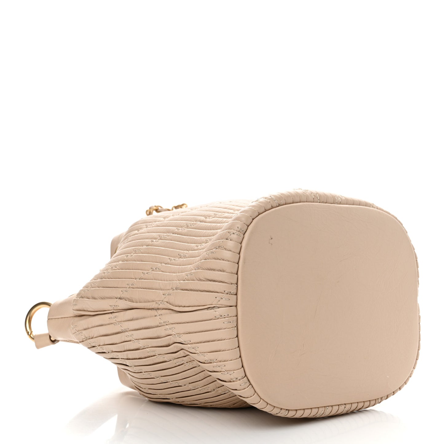 CHANELCrumpled Calfskin Coco Pleats Small Drawstring Bag Beige