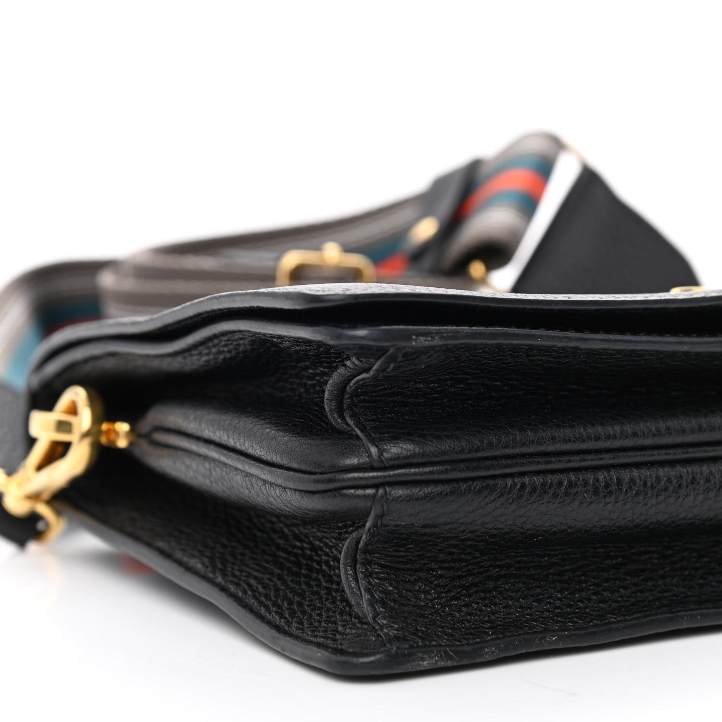 Vitello Daino Double Strap Flap Crossbody Black