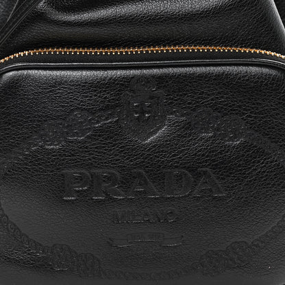 Prada Glace Calfskin Embossed Secchiello Bucket Bag Black 7 of 9