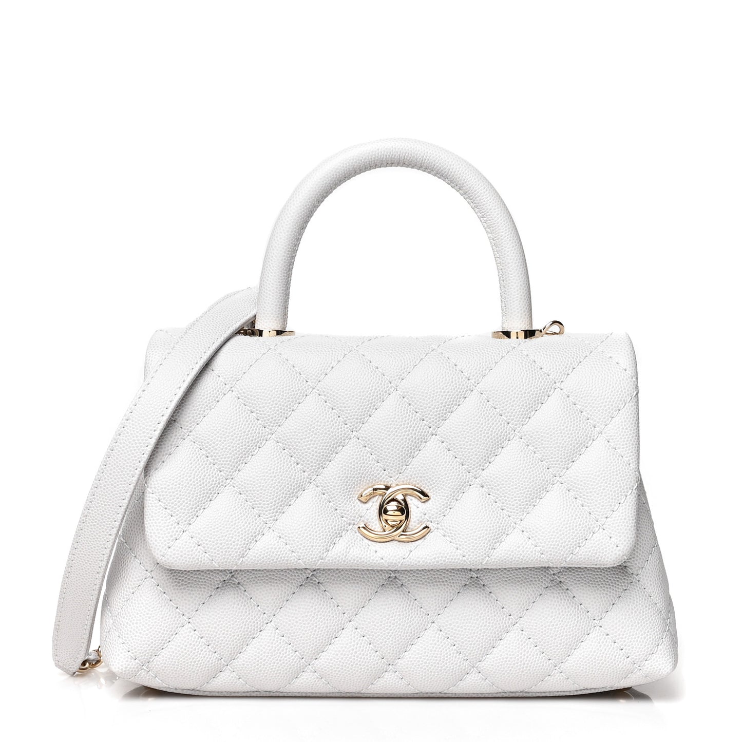 Caviar Quilted Mini Coco Handle Flap Light Grey