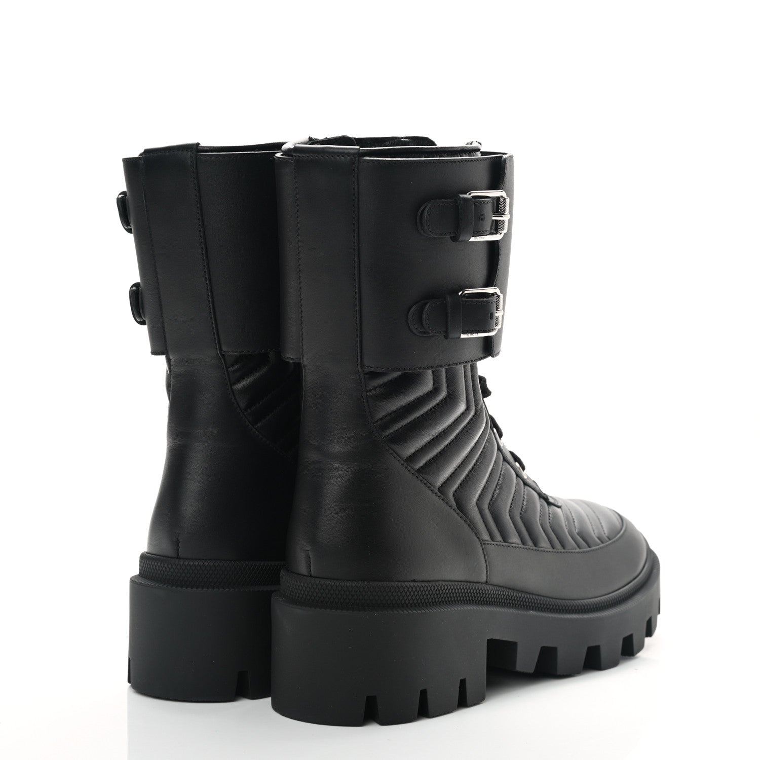 Gucci Nappa Frances GG Matelasse Platform Combat Boots 38.5 Black 4 of 9