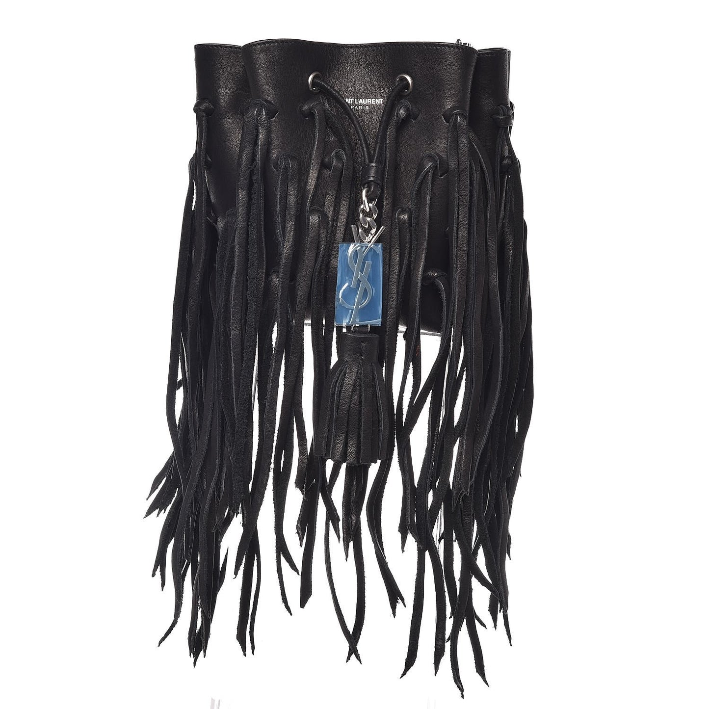 Calfskin Small Monogram Fringe Bucket Bag Black