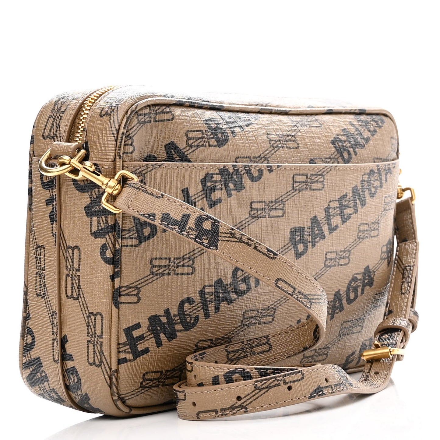 Coated Canvas BB Monogram Allover Logo Medium Signature Camera Bag Beige Brown Black