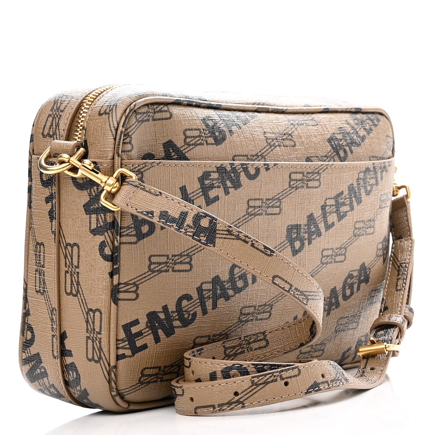 Balenciaga Coated Canvas BB Monogram Allover Logo Medium Signature Camera Bag Beige Brown Black 3 of 10