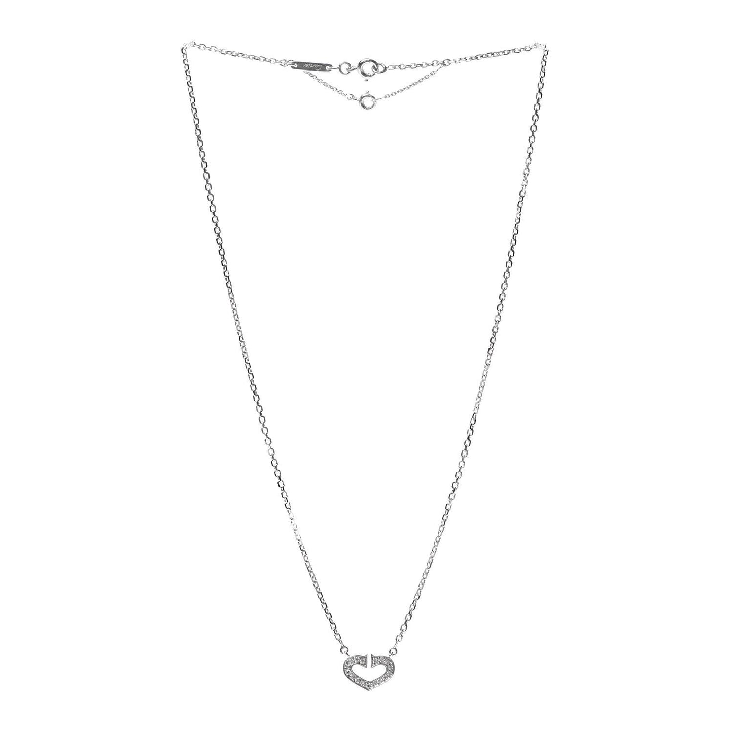 18K White Gold Diamond Small Hearts and Symbols Pendant Necklace