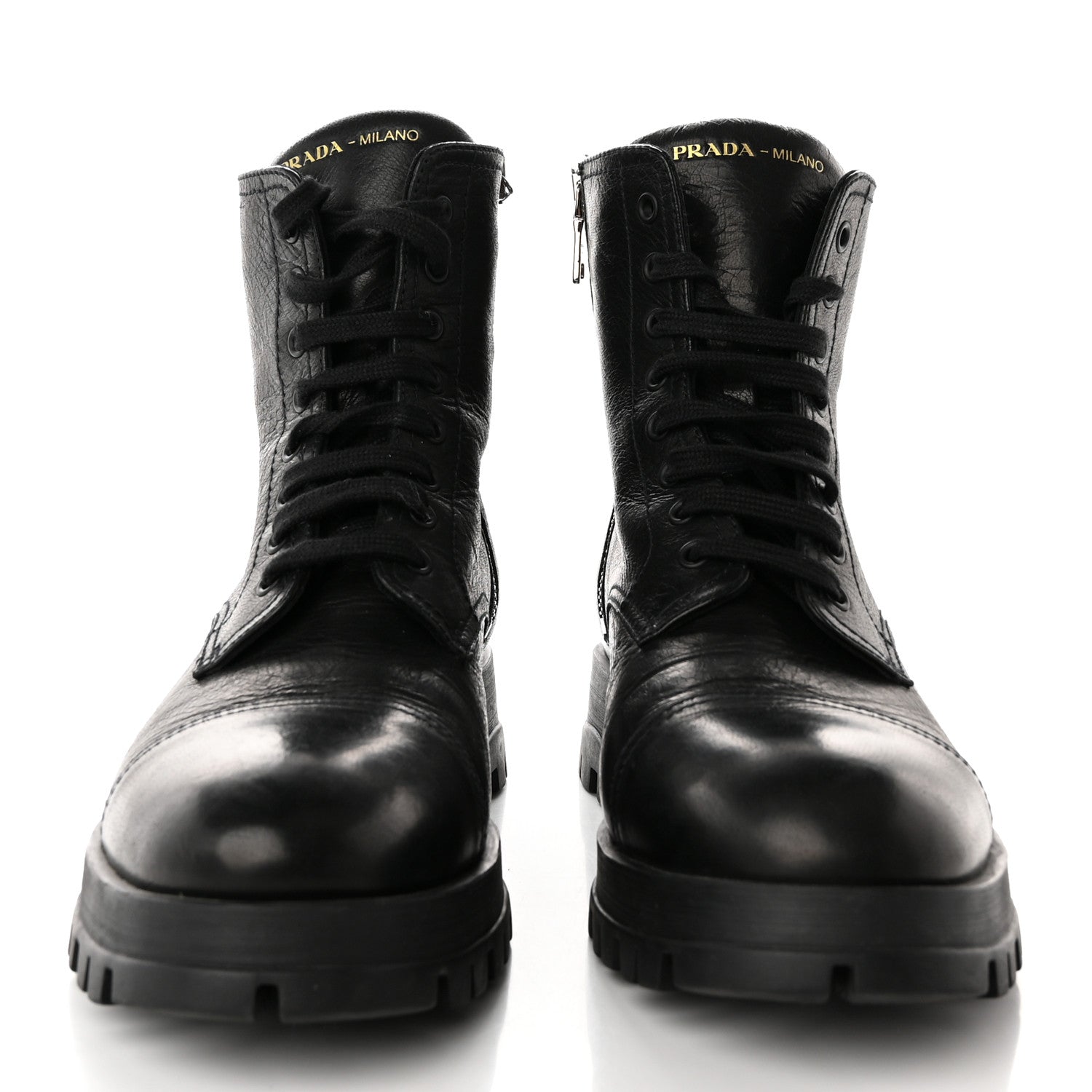 Prada Cervo Shine Captoe 30mm Combat Boots 39.5 Black 2 of 14