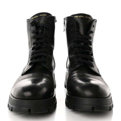 Prada Cervo Shine Captoe 30mm Combat Boots 39.5 Black 2 of 14