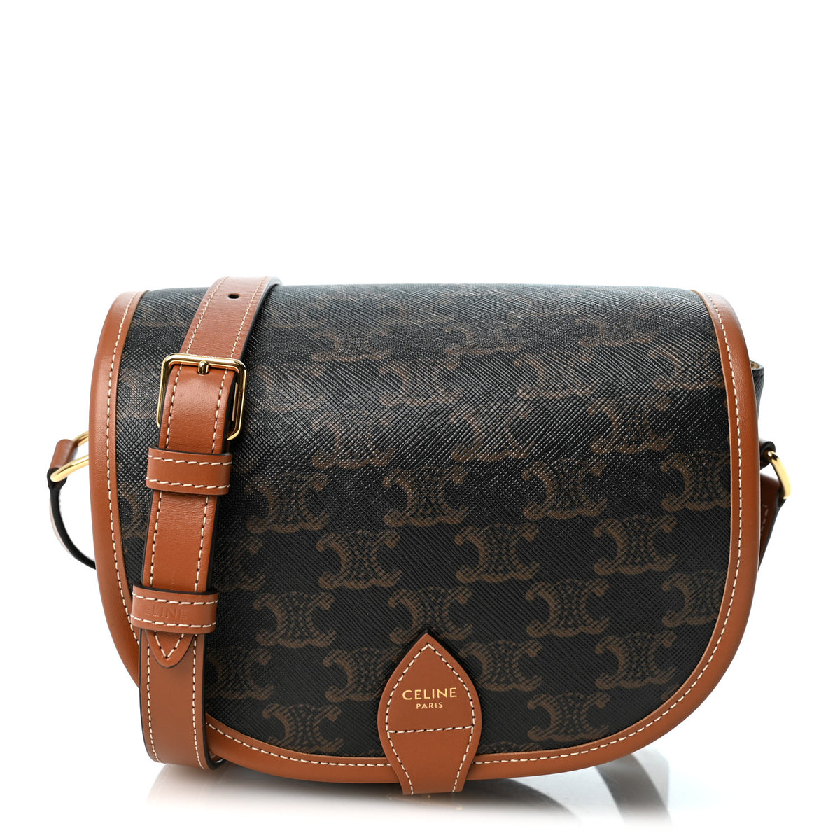 Celine Triomphe Canvas Medium Folco Bag Tan 1 of 9