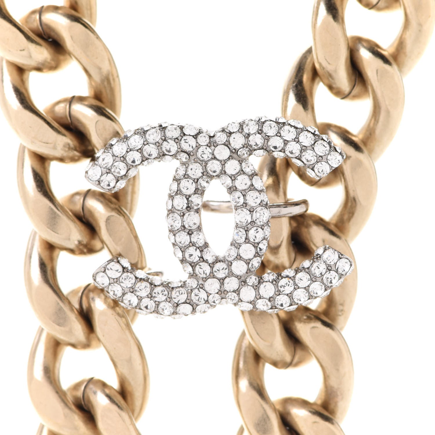 Chanel Chain Link Crystal CC Dog Tag Charm Necklace Gold 4 of 7