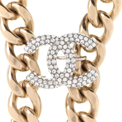 Chanel Chain Link Crystal CC Dog Tag Charm Necklace Gold 4 of 7
