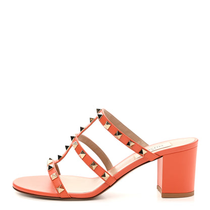Valentino Garavani Calfskin Rockstud 60mm Caged Slide Sandals 38 Orange Zest 1 of 9