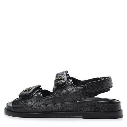 Chanel Grained Calfskin Velcro Dad Sandals 38 Black 1 of 9