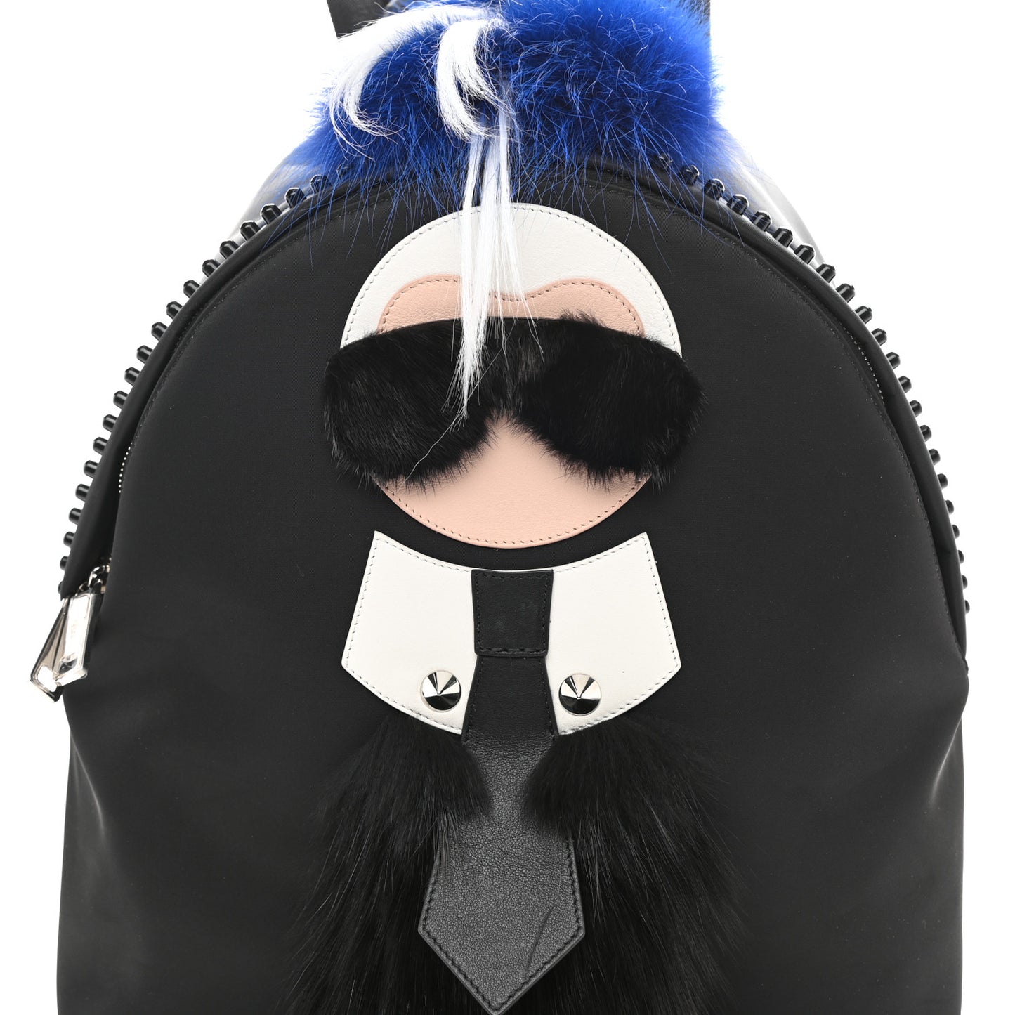 Nylon Vitello Century Mink Fox Goat Fur Studded Karlito Backpack Black Multicolor