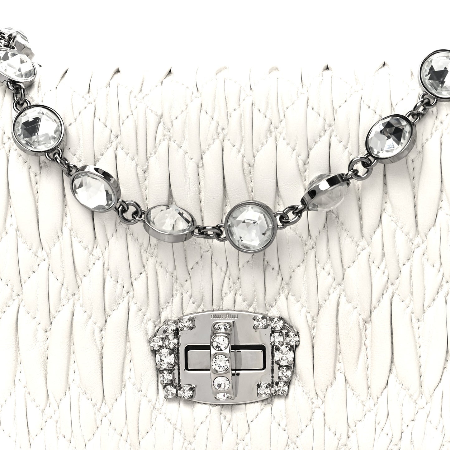 Nappa Matelasse Crystal Flap Clutch White